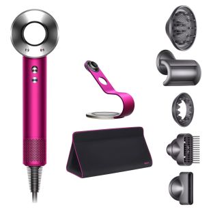 Фен Dyson Supersonic HD07 (фуксия/яркий никель) с 5 насадками, черным дорожным чехлом и подставкой