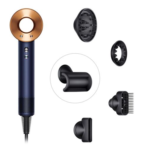 Фен Dyson Supersonic HD07 (синий/медный) с 5 насадками и черным дорожным чехлом