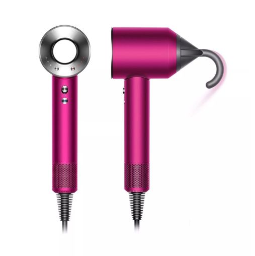 Фен Dyson Supersonic HD07 (фуксия/яркий никель) с 5 насадками, черным дорожным чехлом и подставкой